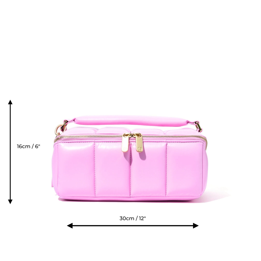 Pink Quilted Large Makeup Bag. Luxury Vegan Beauty Case, The BIGEE