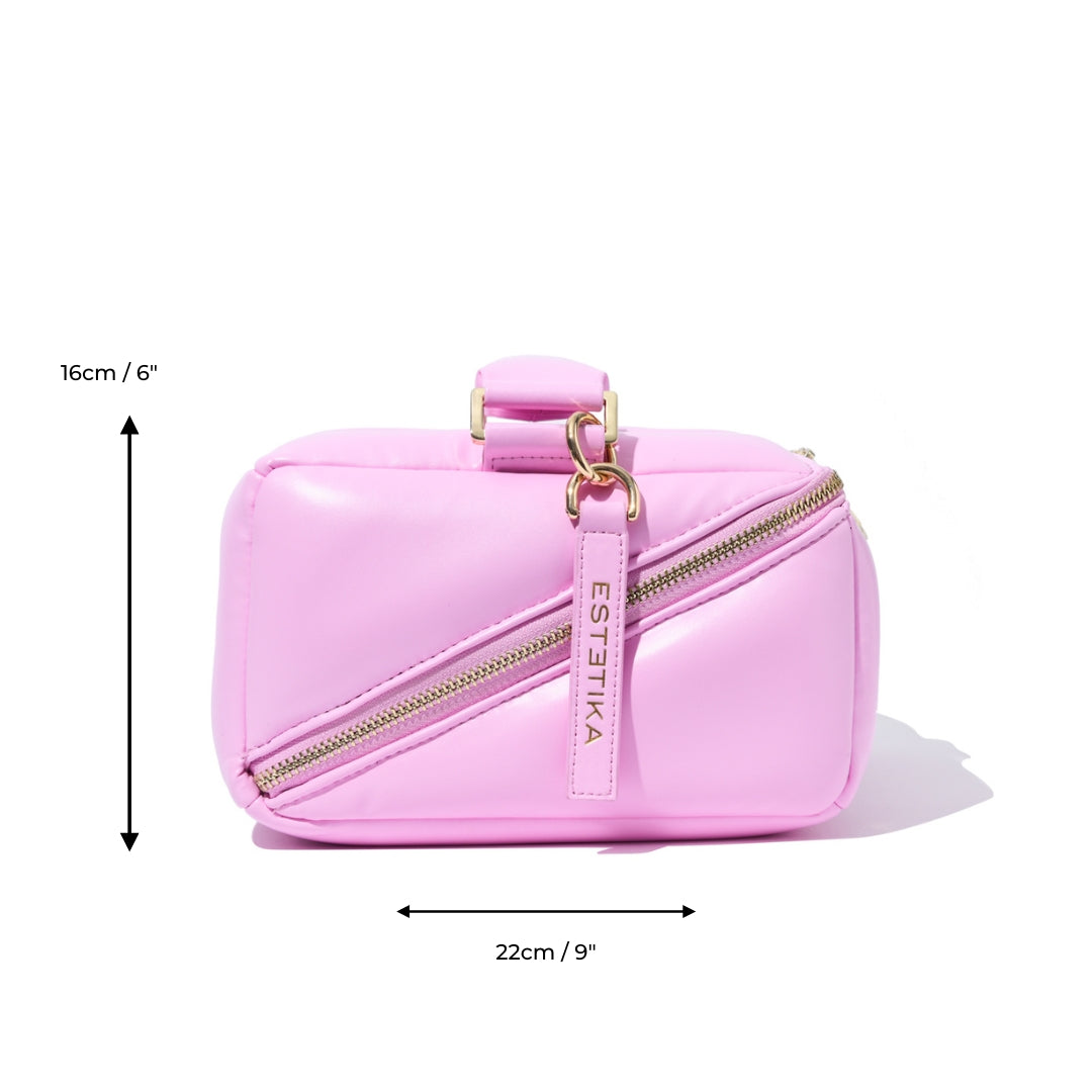 Pink Quilted Large Makeup Bag. Luxury Vegan Beauty Case, The BIGEE
