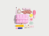 Pink Large Quilted Makeup Bag Luxury Vegan Beauty Case Bigee - Luxury vegan leather flat-lay makeup bag by Estetika. Designed in Australia for premium