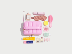 Pink Large Quilted Makeup Bag Luxury Vegan Beauty Case Bigee - Luxury vegan leather flat-lay makeup bag by Estetika. Designed in Australia for premium