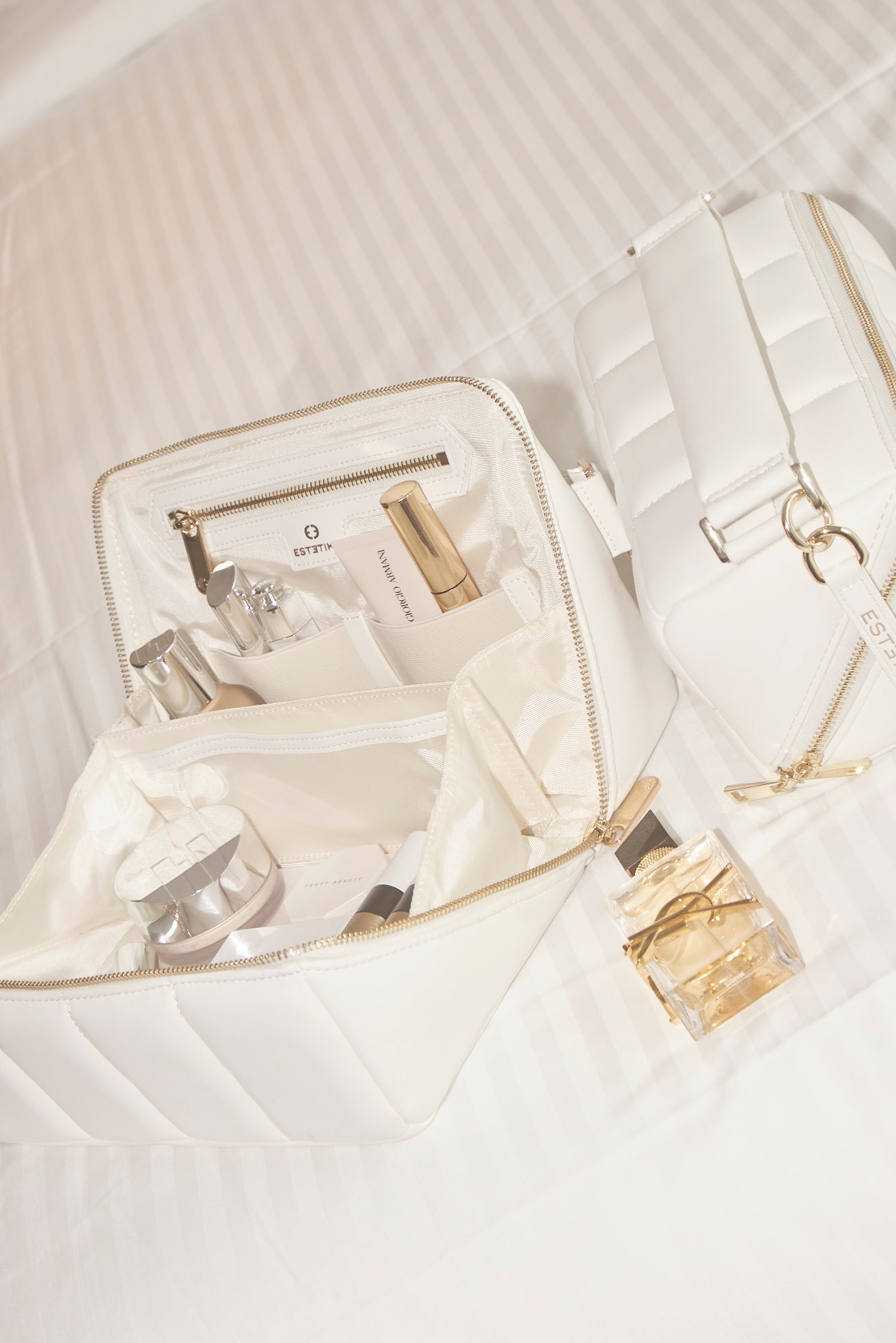 White Quilted Makeup Bag. Luxury Vegan Bridal Cosmetic Case, The HOMEE