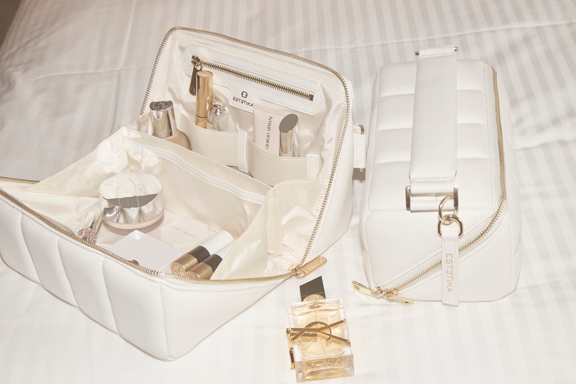 White Quilted Large Makeup Bag. Luxury Vegan Bridal Beauty Case, The BIGEE