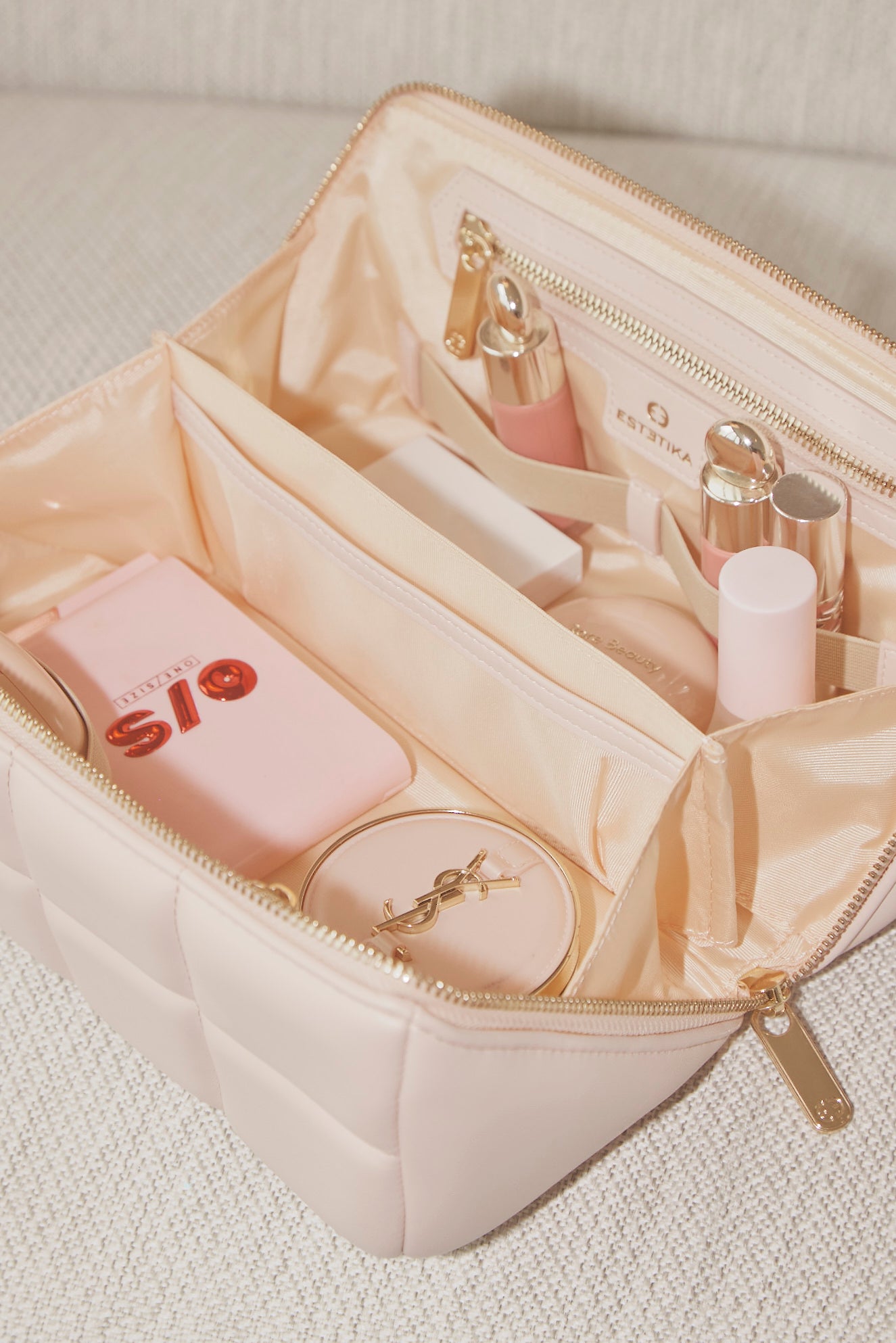 Blush Pink Quilted Makeup Bag. Luxury Vegan Cosmetic Case, The HOMEE