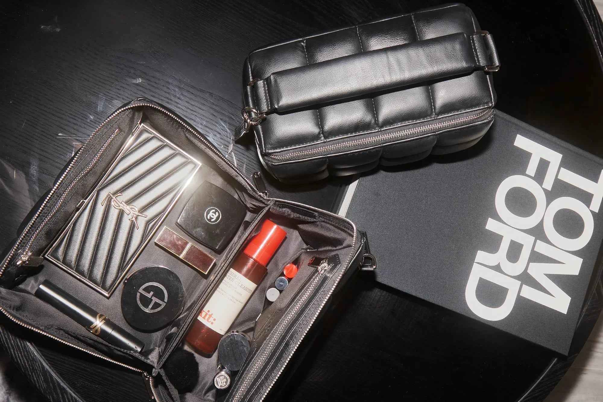 Black Quilted Makeup Bag Luxury Vegan Cosmetic Case Homee - Luxury vegan leather flat-lay makeup bag by Estetika. Designed in Australia for premium tr