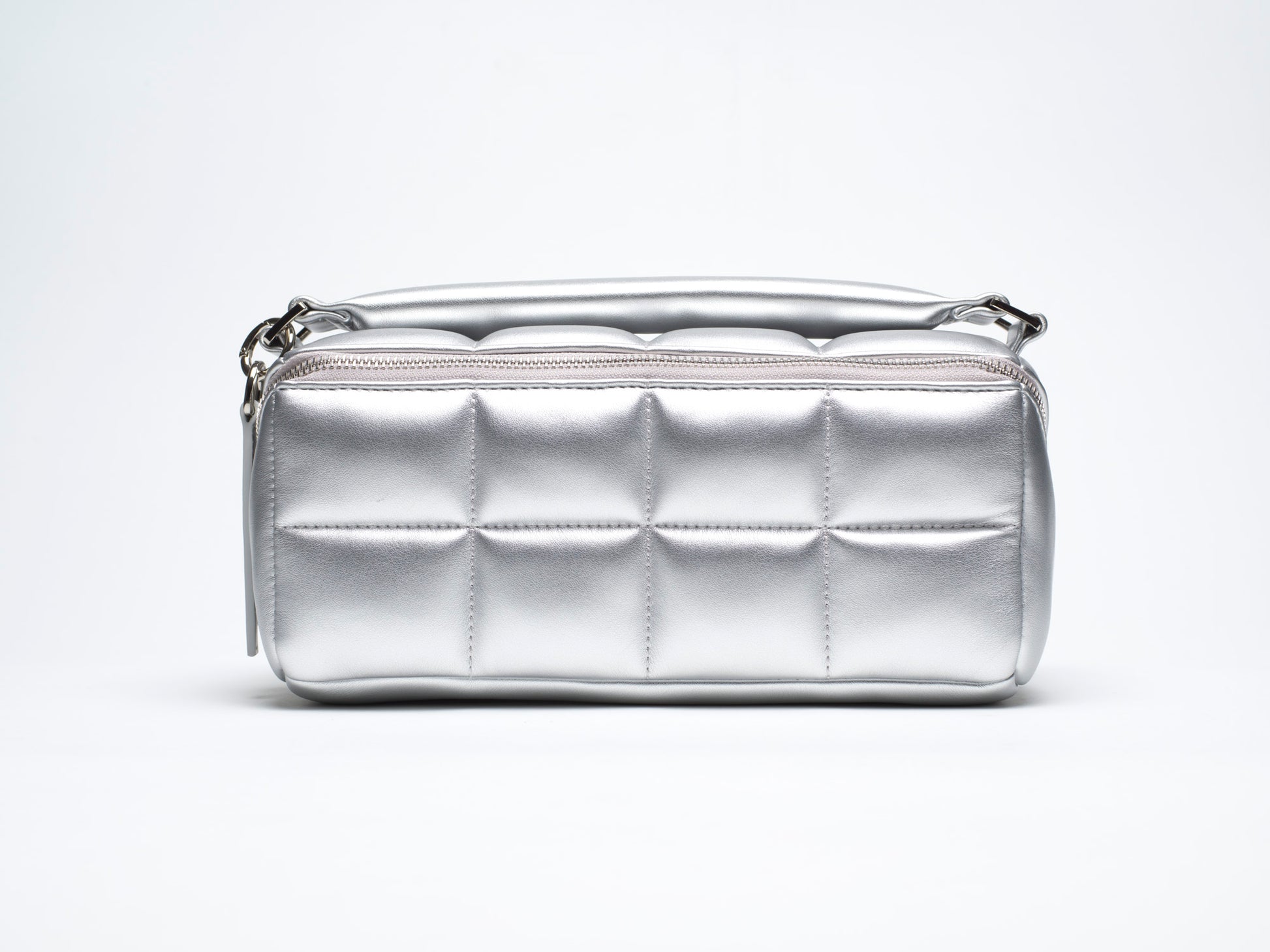 Silver Quilted Makeup Bag. Luxury Vegan Cosmetic Case, The HOMEE