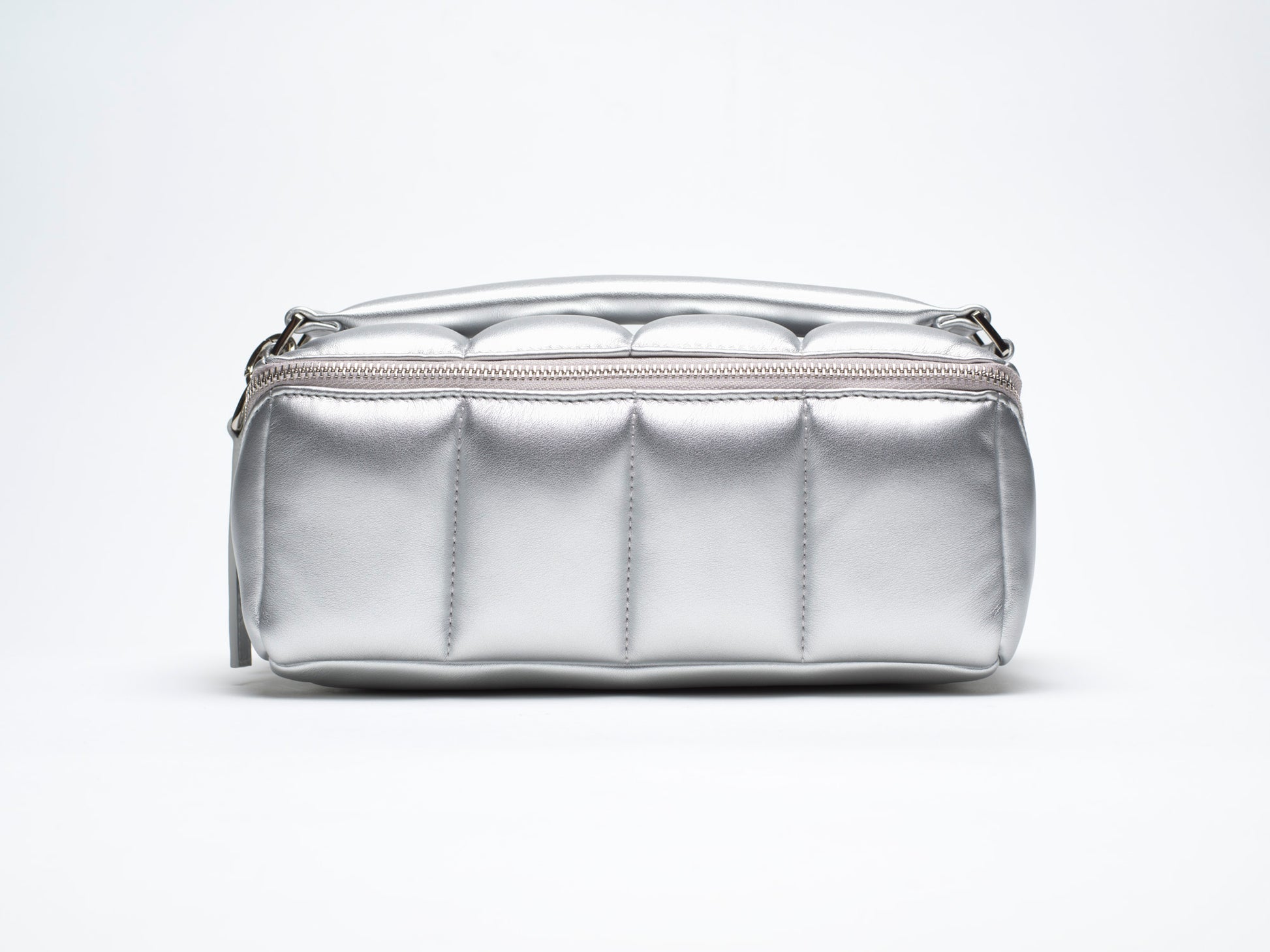Silver Quilted Large Makeup Bag. Luxury Vegan Beauty Case, The BIGEE