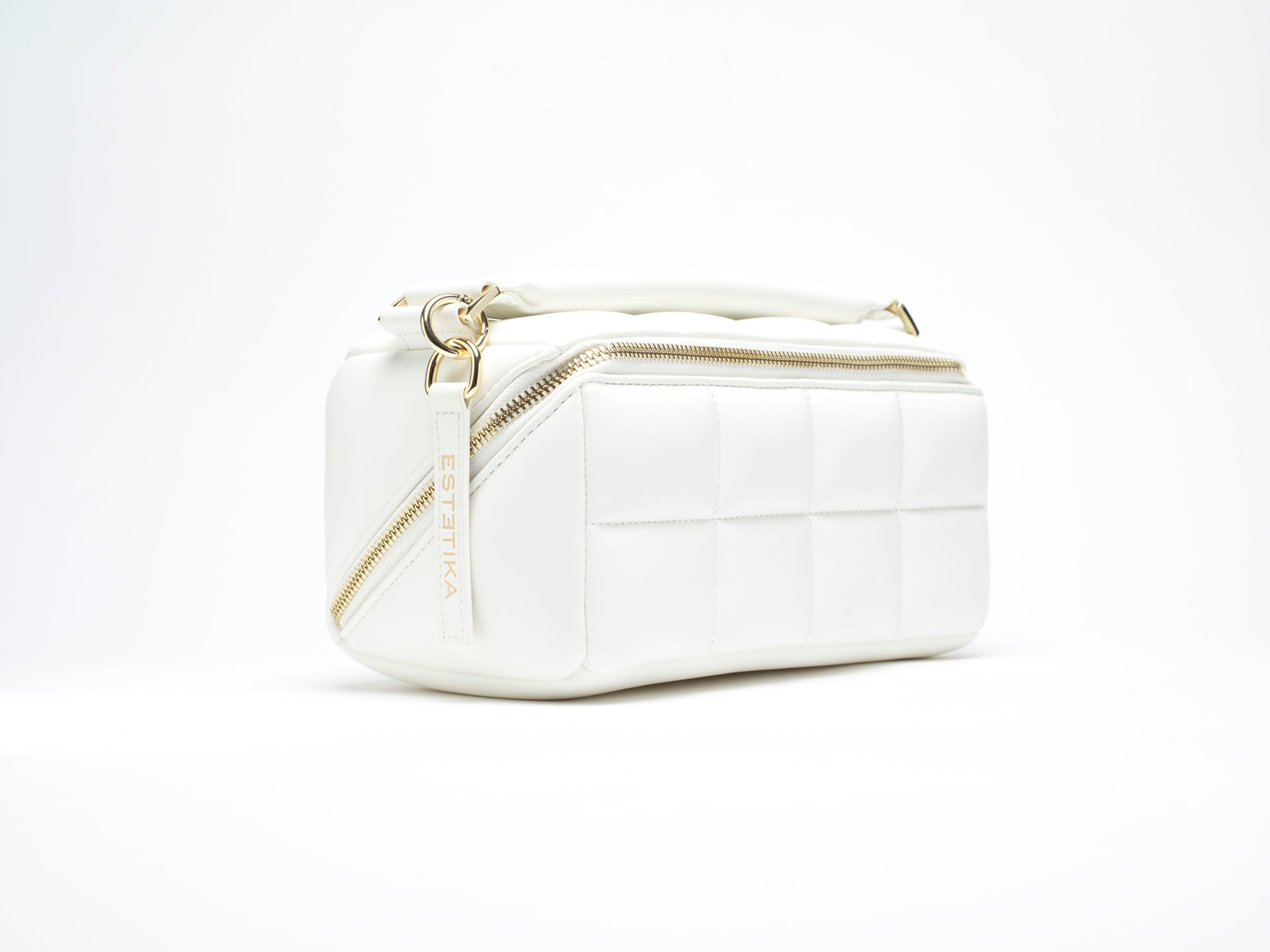 White Quilted Makeup Bag. Luxury Vegan Bridal Cosmetic Case, The HOMEE