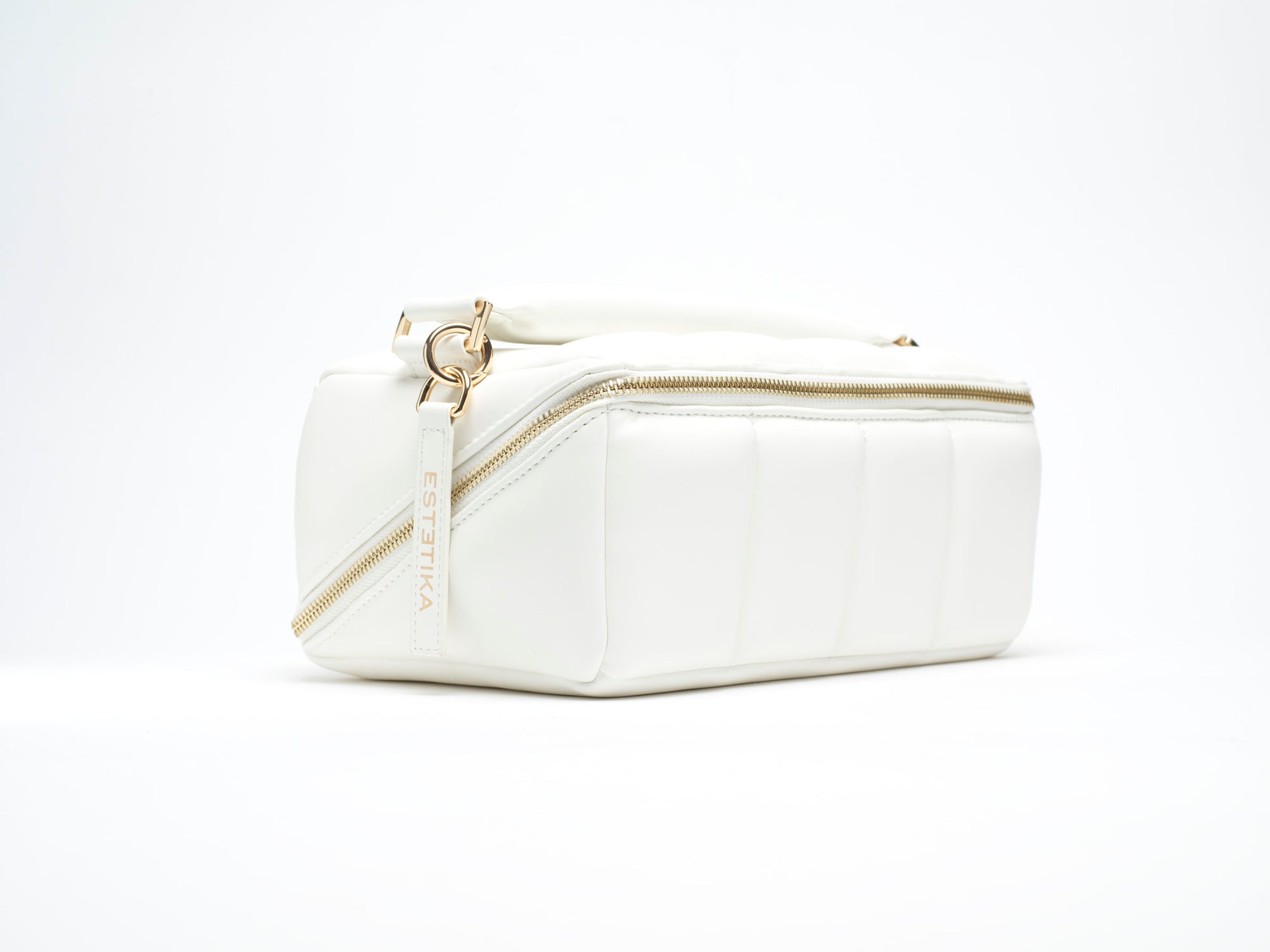 White Quilted Large Makeup Bag. Luxury Vegan Bridal Beauty Case, The BIGEE