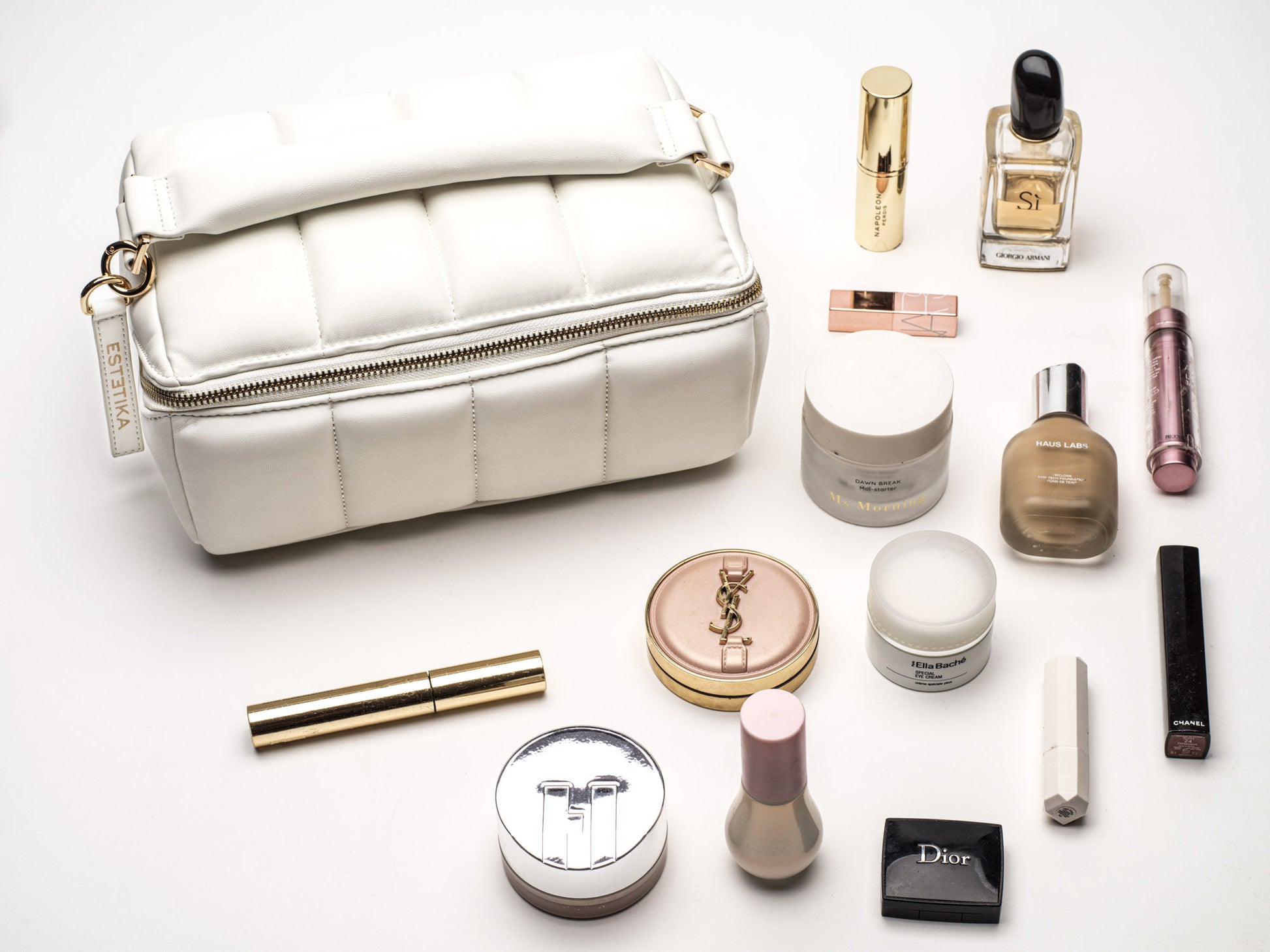 White Quilted Large Makeup Bag. Luxury Vegan Bridal Beauty Case, The BIGEE