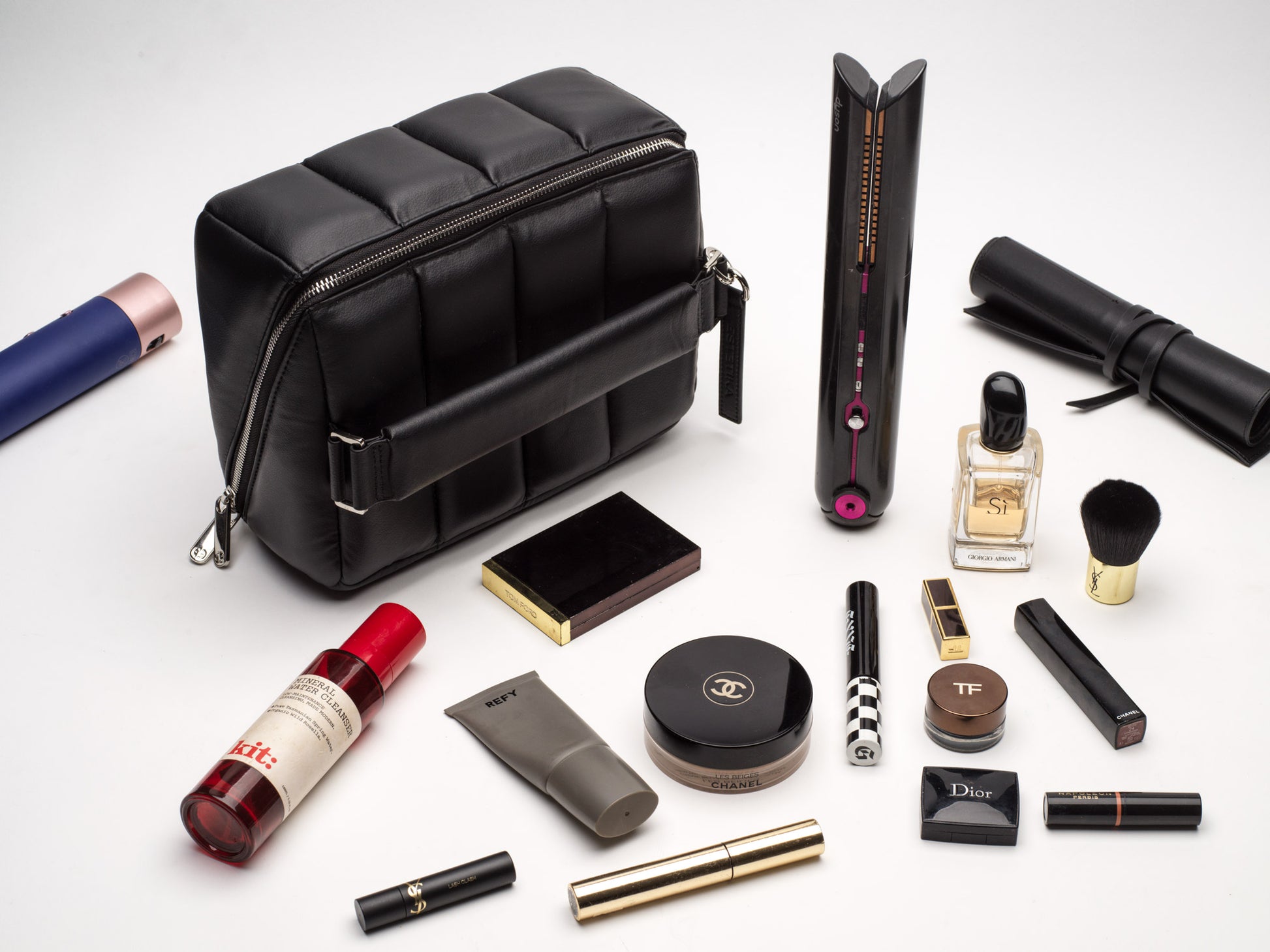 Black Quilted Large Makeup Bag. Luxury Vegan Beauty Case, The BIGEE