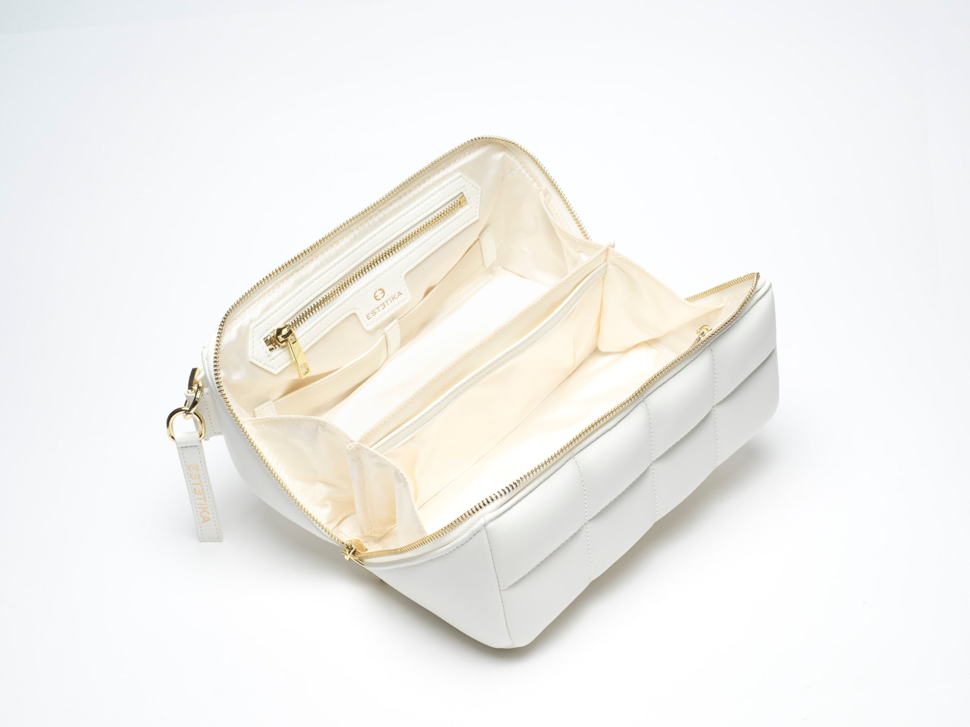 White Quilted Makeup Bag. Luxury Vegan Bridal Cosmetic Case, The HOMEE