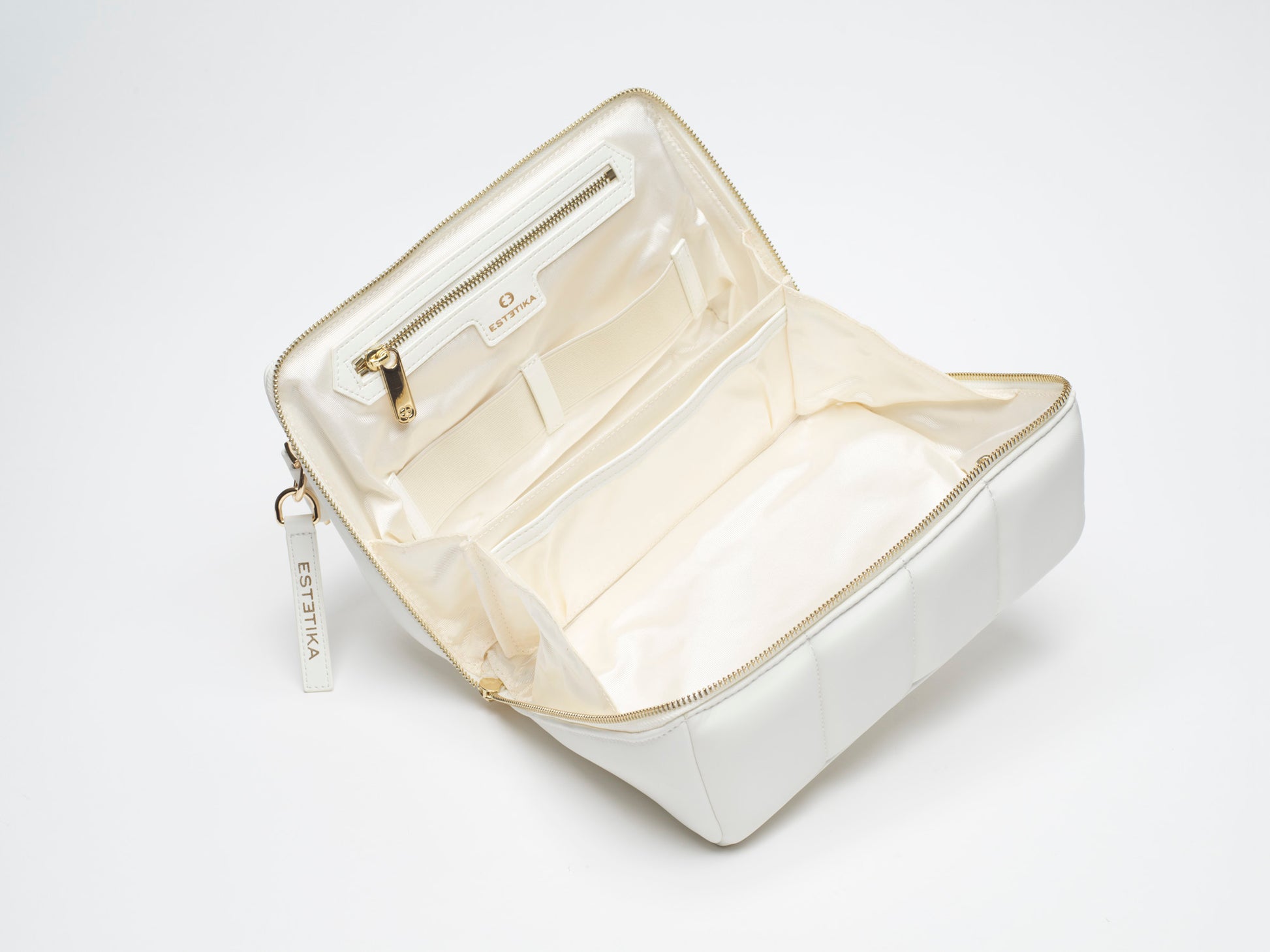 White Quilted Large Makeup Bag. Luxury Vegan Bridal Beauty Case, The BIGEE