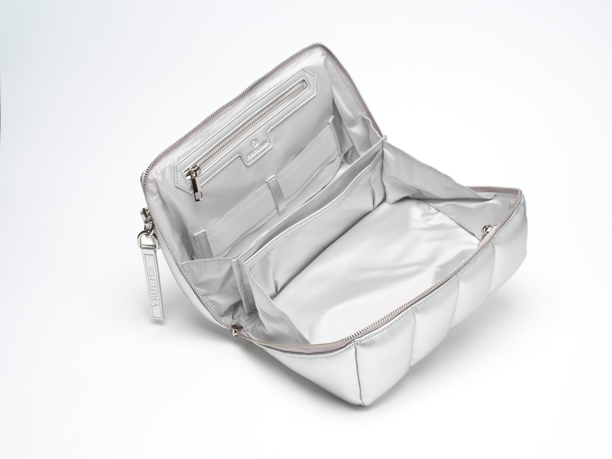 Silver Quilted Large Makeup Bag. Luxury Vegan Beauty Case, The BIGEE