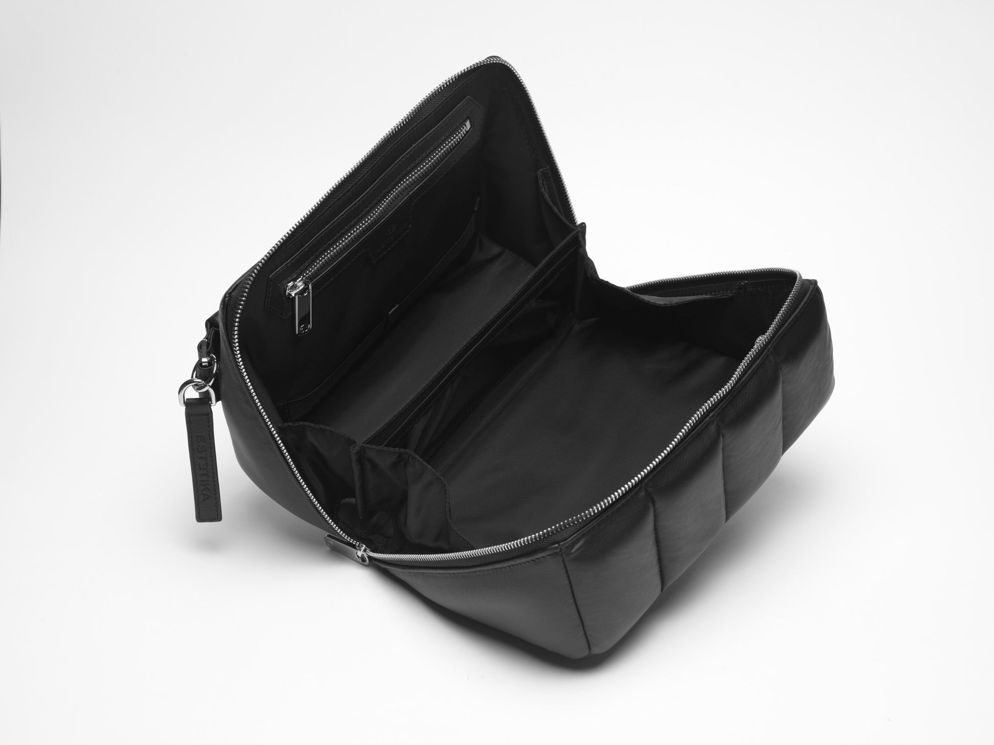 Black Quilted Large Makeup Bag. Luxury Vegan Beauty Case, The BIGEE