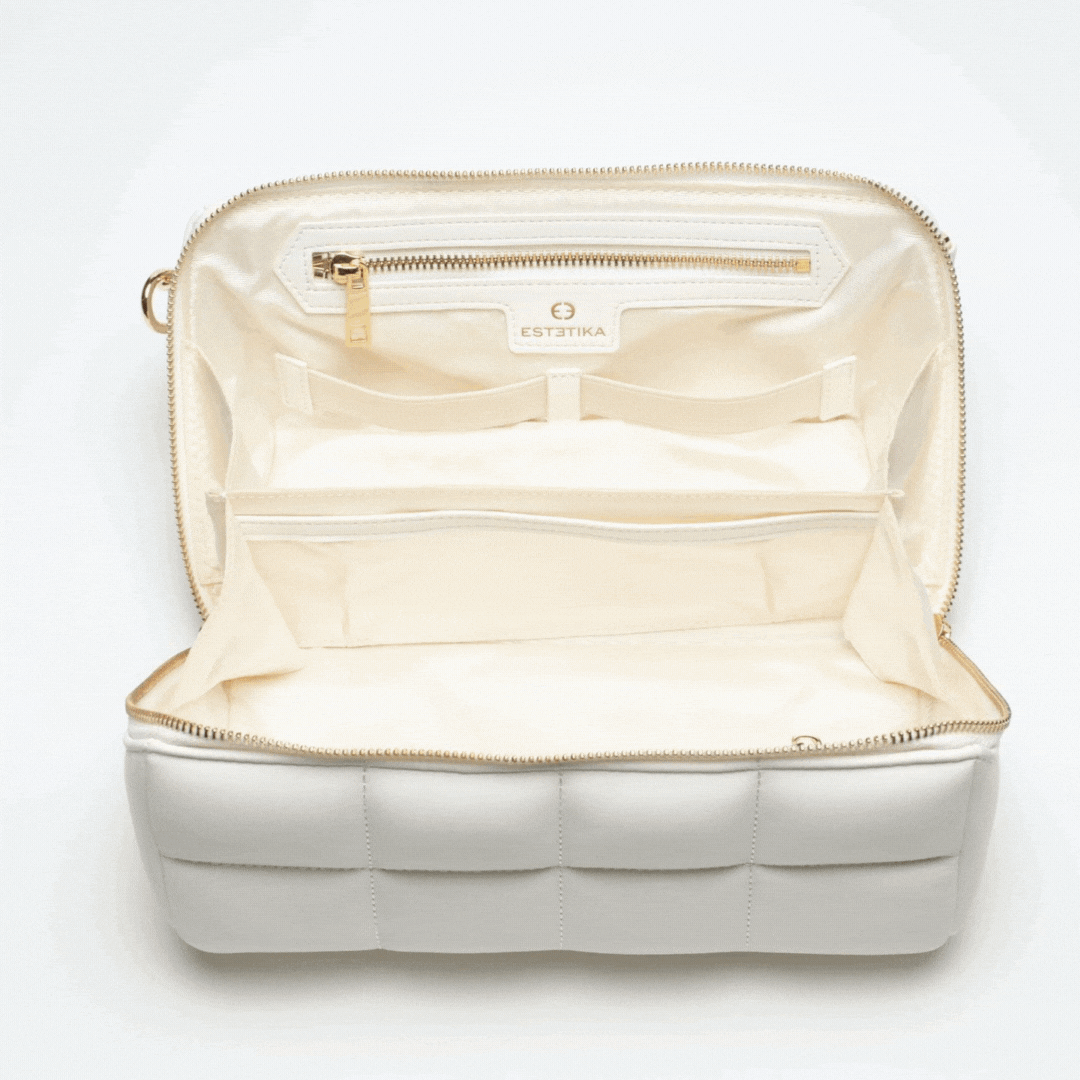 White Quilted Makeup Bag. Luxury Vegan Bridal Cosmetic Case, The HOMEE