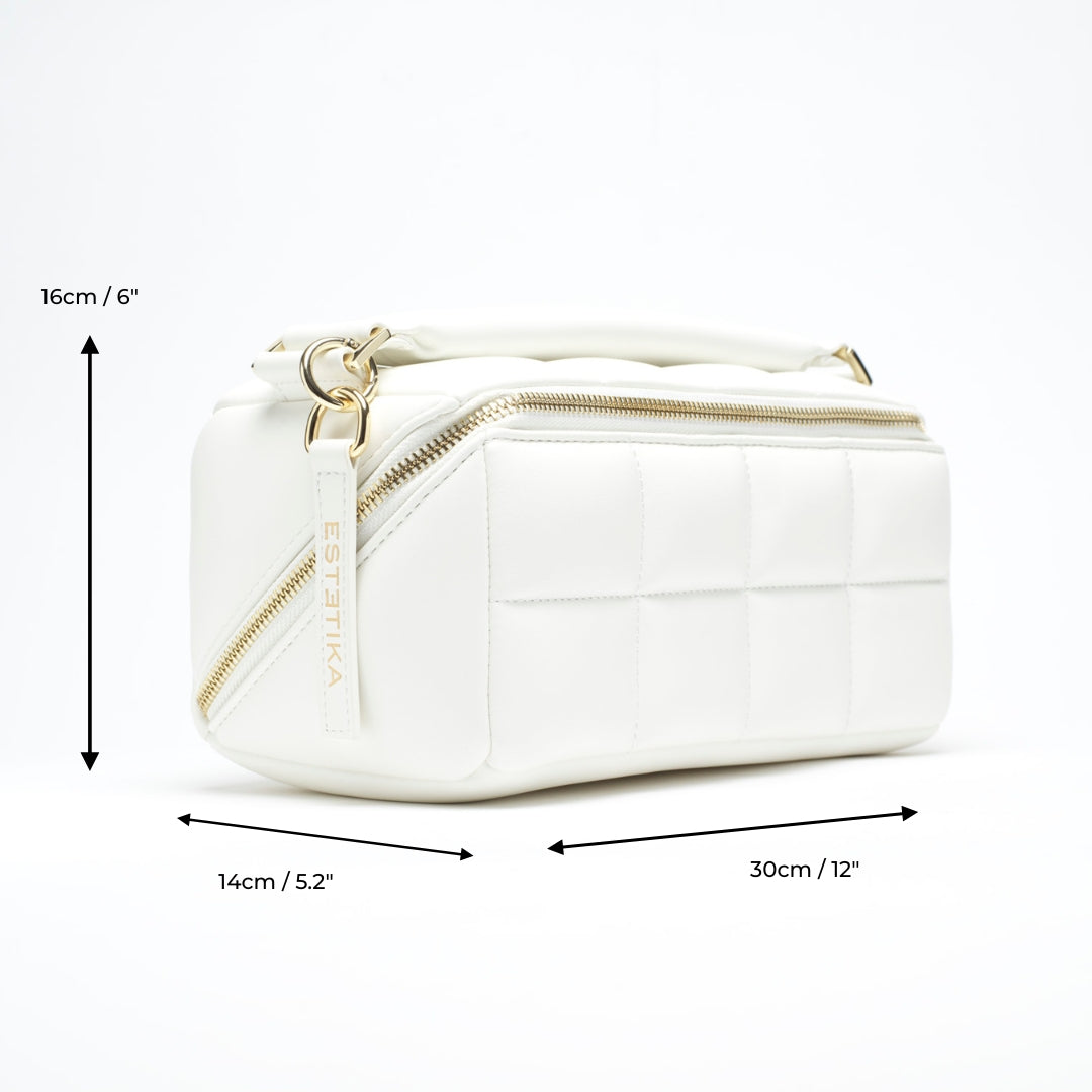 White Quilted Makeup Bag. Luxury Vegan Bridal Cosmetic Case, The HOMEE
