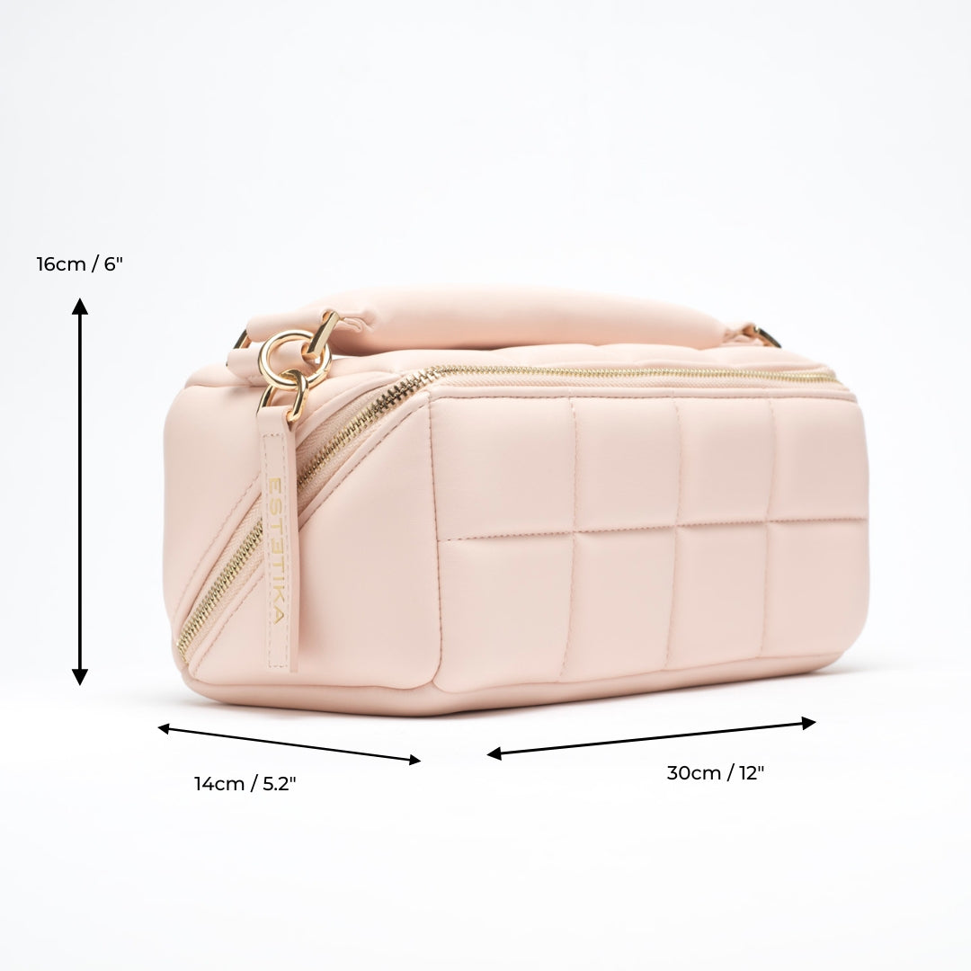 Blush Pink Quilted Makeup Bag. Luxury Vegan Cosmetic Case, The HOMEE