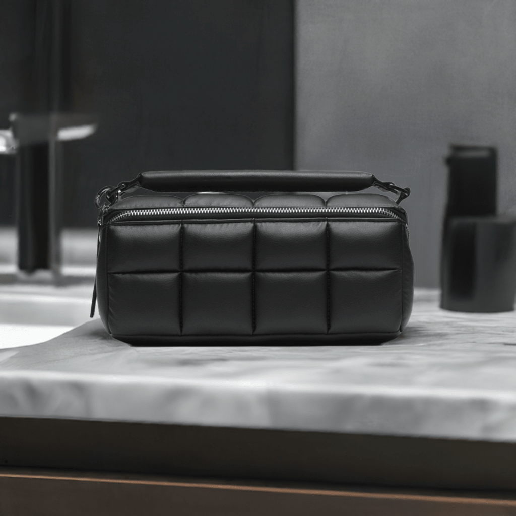 Black HOMEE Medium Makeup Bag - Designer Cosmetic Case - ESTETIKA