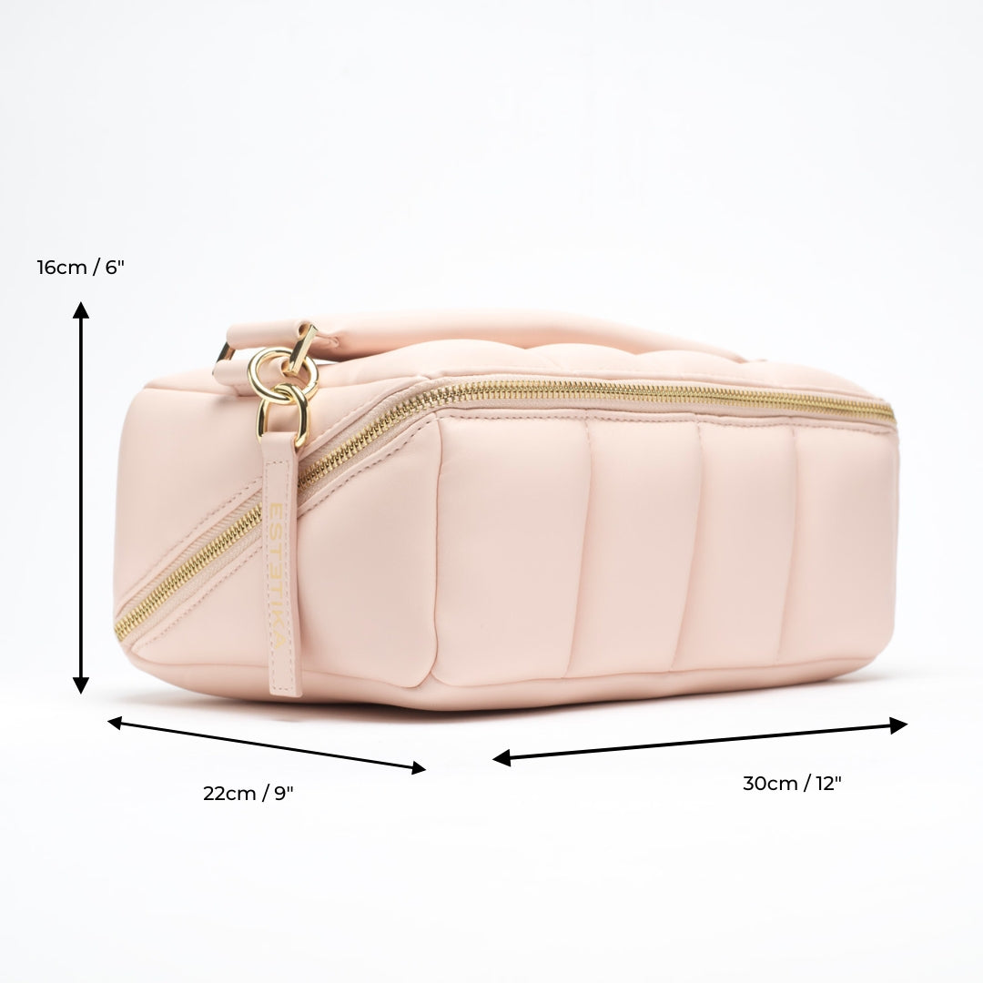 Blush Pink Quilted Large Makeup Bag. Luxury Vegan Beauty Case, The BIGEE
