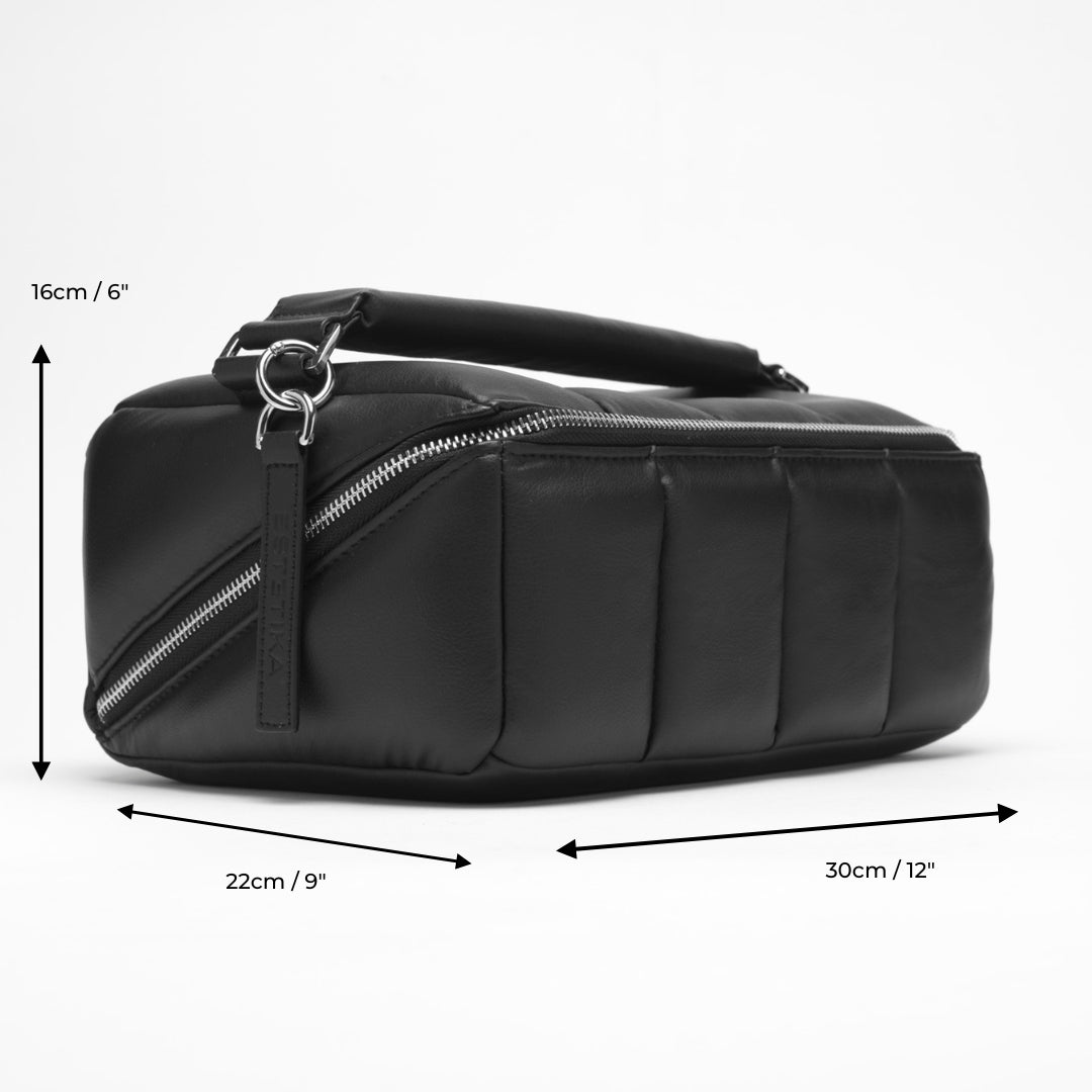 Black Quilted Large Makeup Bag. Luxury Vegan Beauty Case, The BIGEE