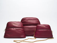 NEW MINEE Trio | Burgundy Makeup Bag Set + Bonus Brush Roll Holder - ESTETIKA