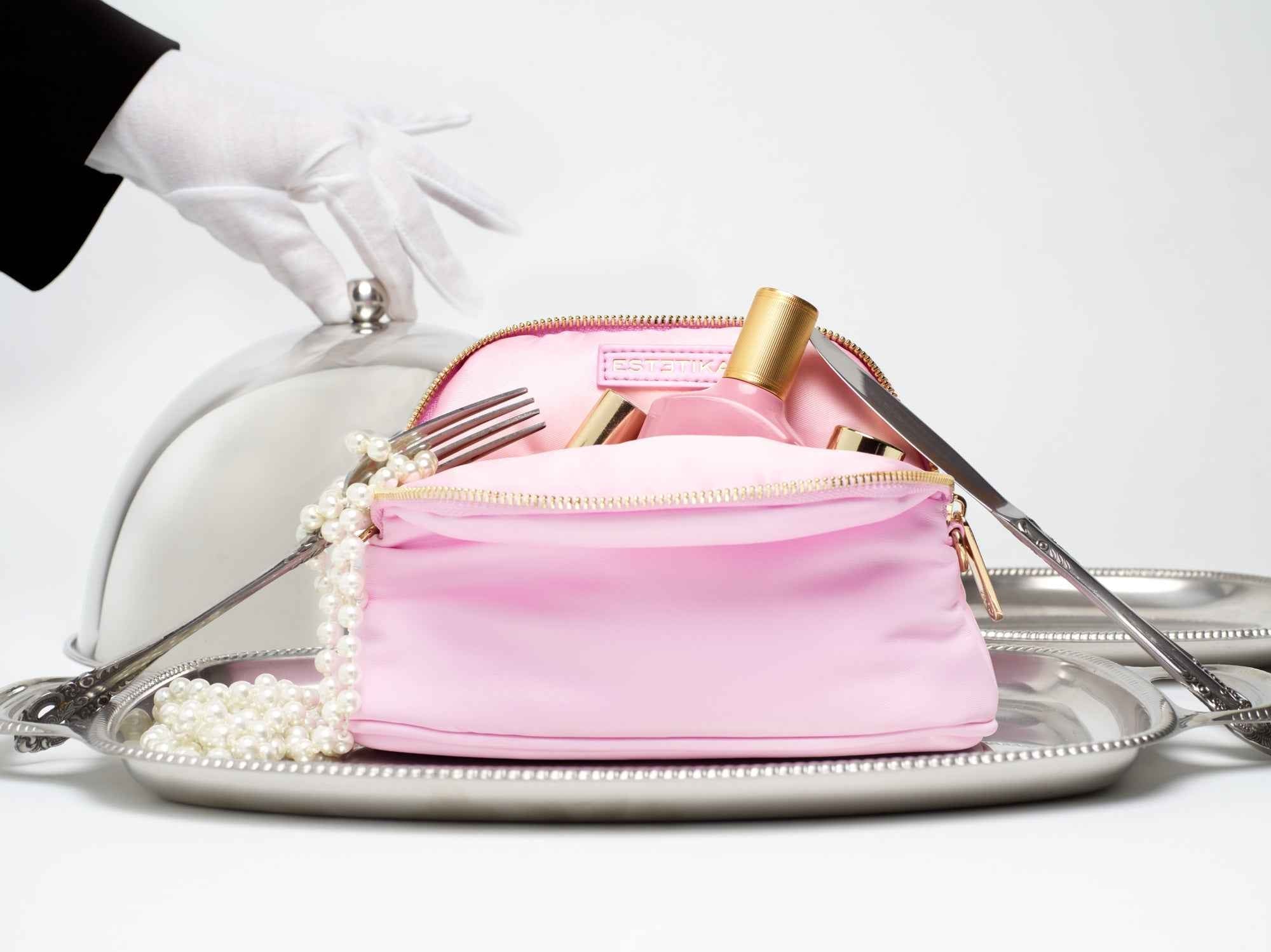Pink MINEE Small Makeup Bag (with d/gold chain) - ESTETIKA