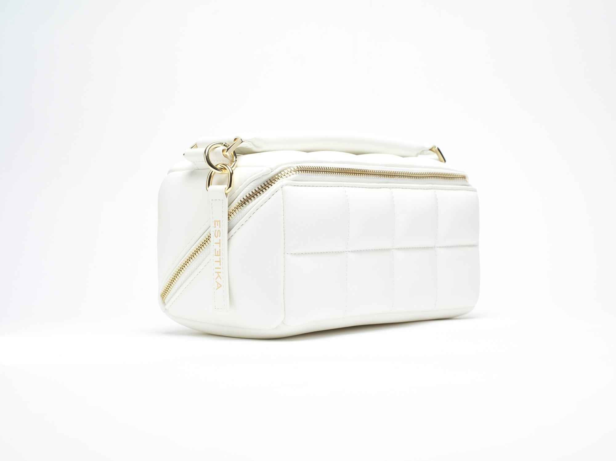 White HOMEE Medium Makeup Bag - Designer Cosmetic Case - ESTETIKA