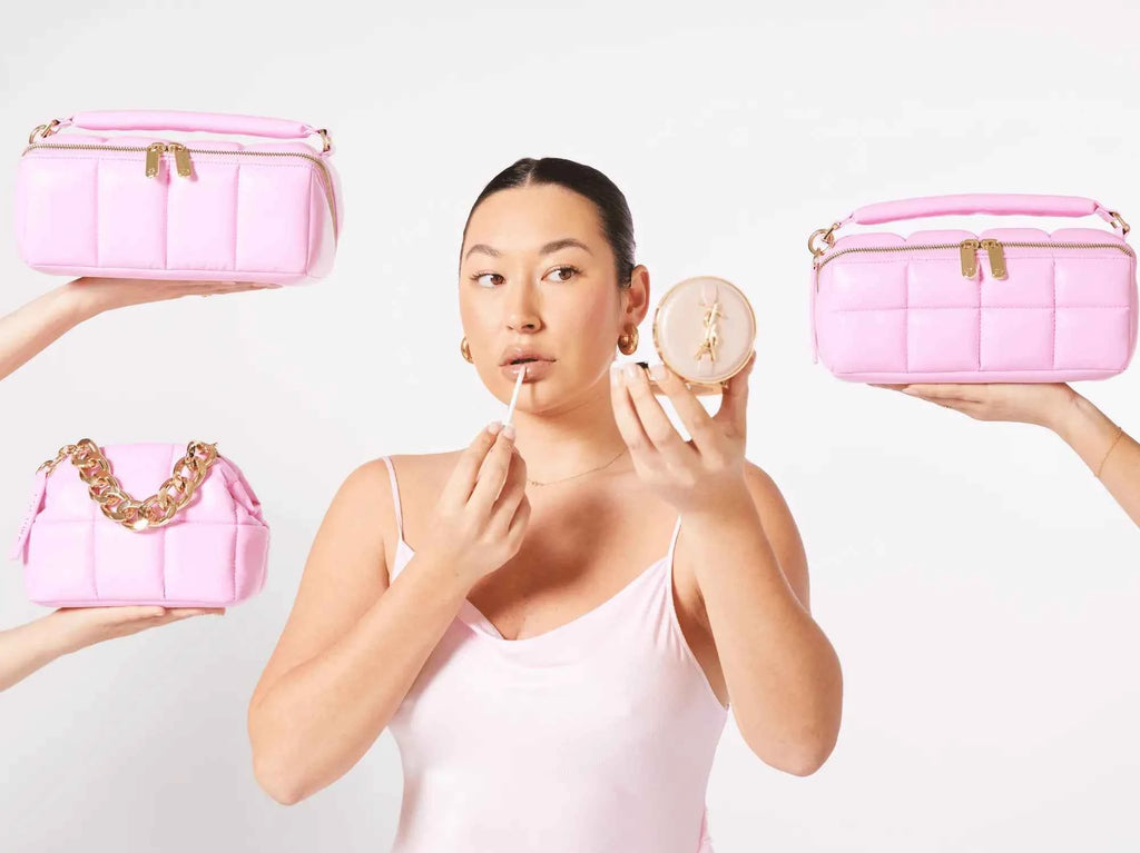 Pink Quilted Makeup Bag - Luxury Vegan Beauty Case, The BIGEE