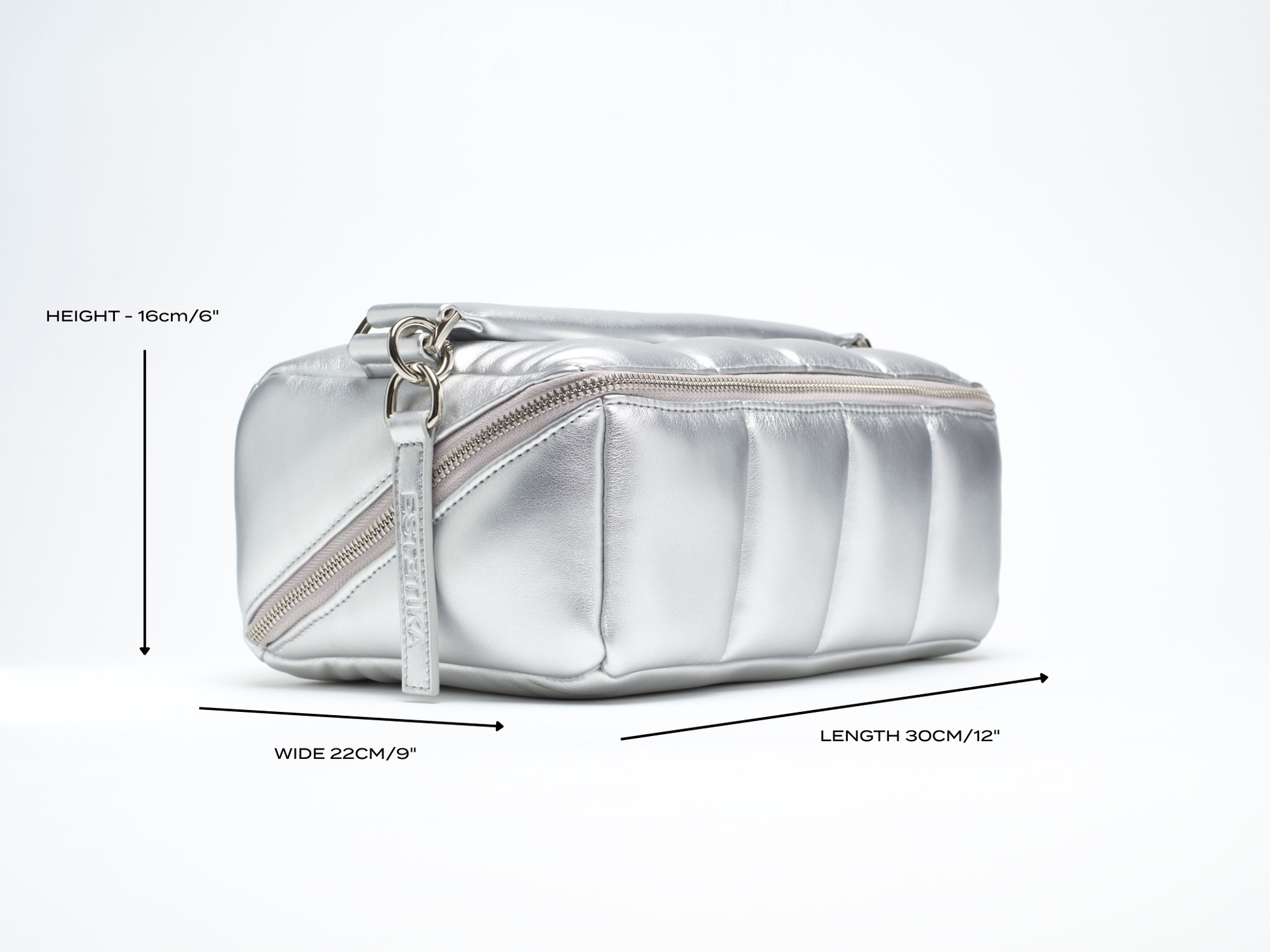 Silver Quilted Large Makeup Bag. Luxury Vegan Beauty Case, The BIGEE - ESTETIKA