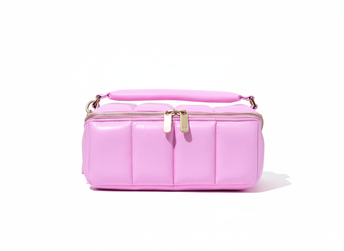Pink BIGEE Large Makeup Bag - Designer Cosmetic Case - Luxury vegan leather flat-lay makeup bag by Estetika. Designed in Australia for premium travel 