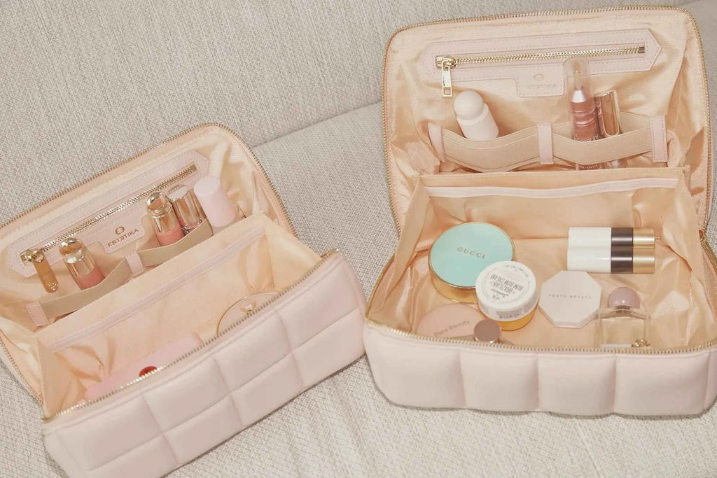 Blush Pink Quilted Makeup Bag | Luxury Vegan Cosmetic Case by HOMEE