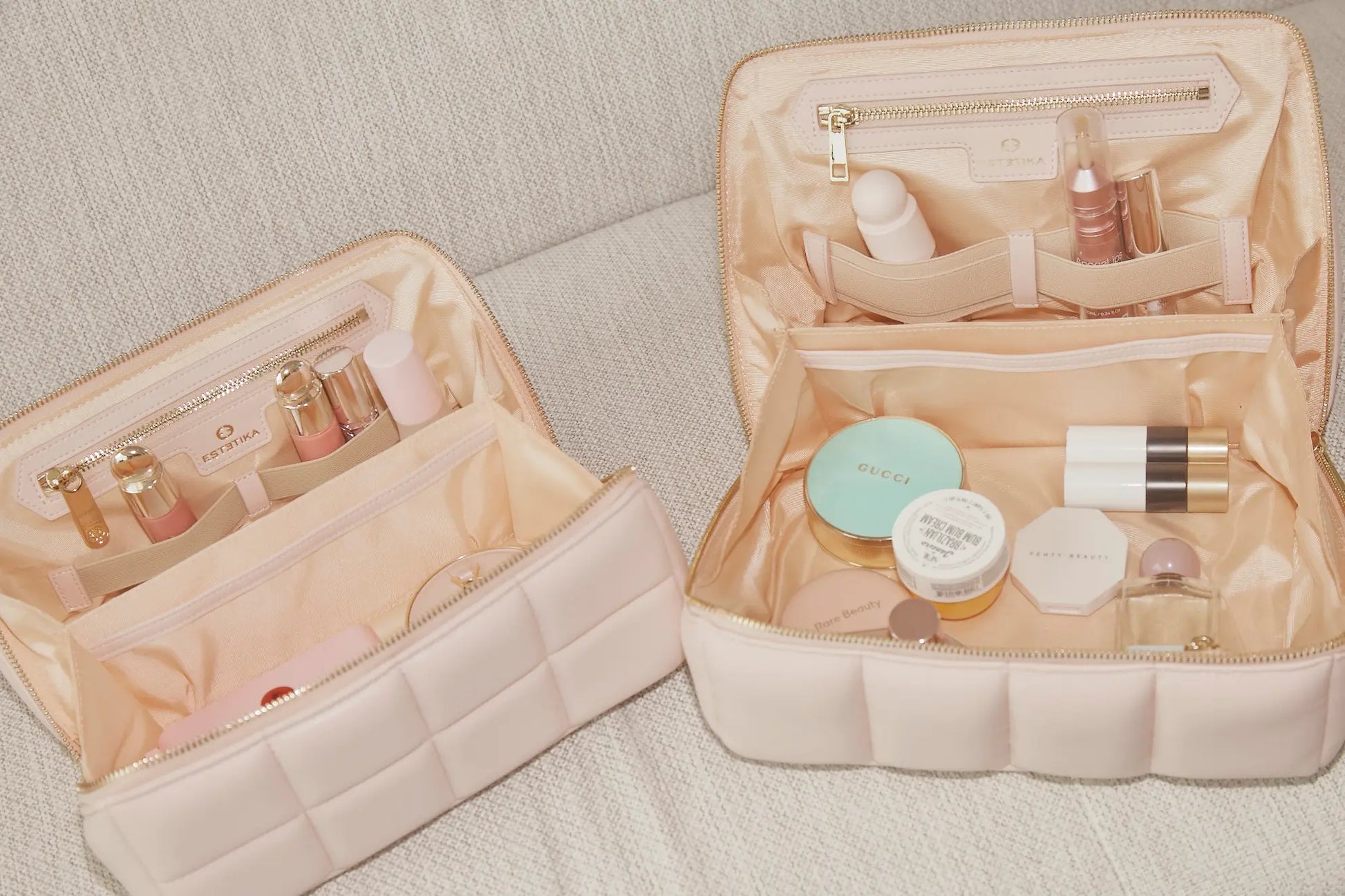 Blush Pink Quilted Makeup Bag. Luxury Vegan Cosmetic Case, The HOMEE - ESTETIKA