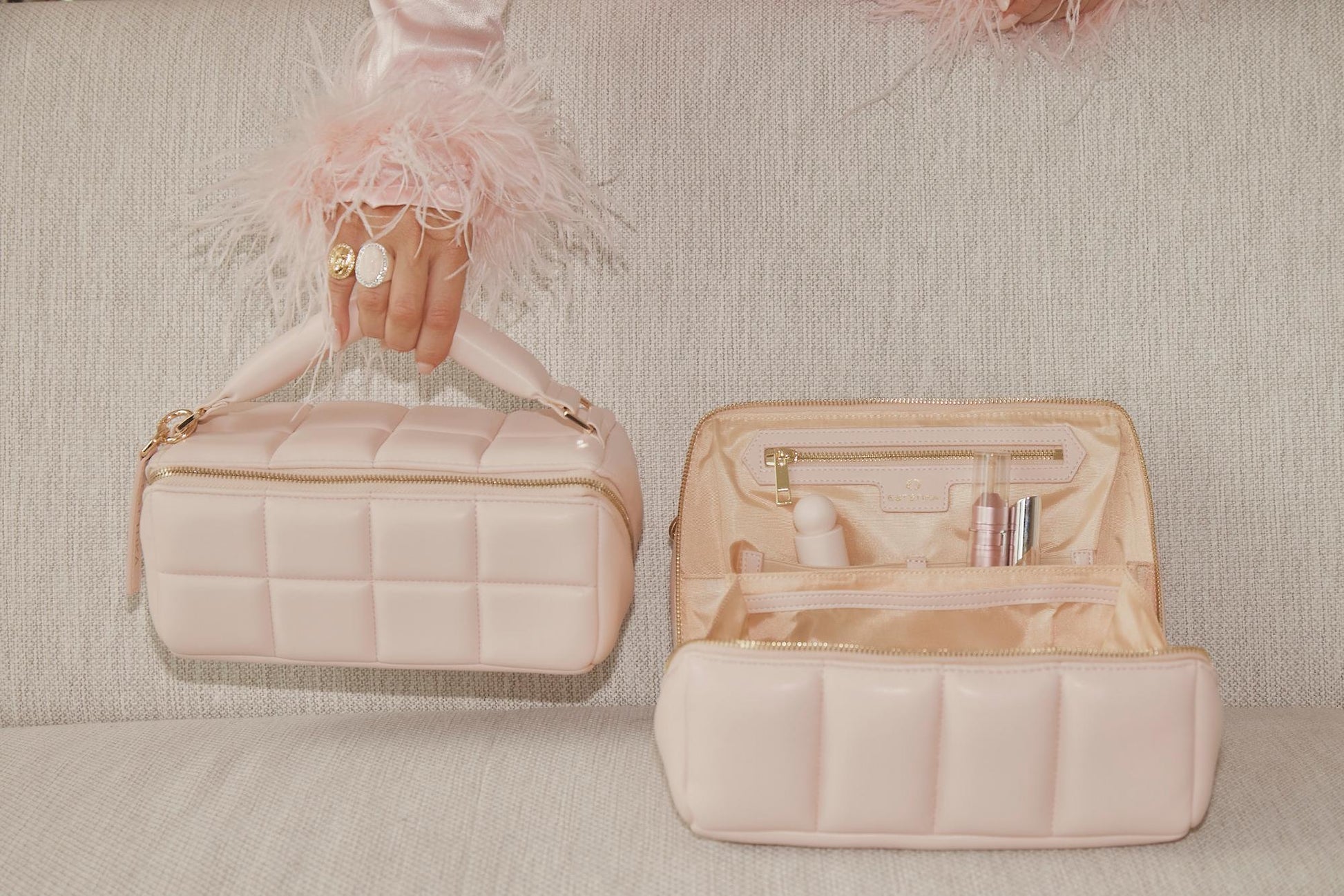 Blush Pink Quilted Large Makeup Bag. Your Vegan Travel Beauty Case, The BIGEE