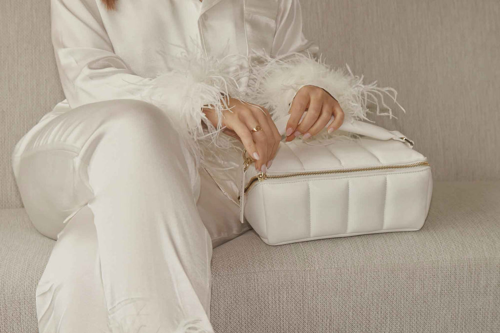 White Quilted Makeup Bag - Luxury Vegan Bridal Beauty Case, The BIGEE