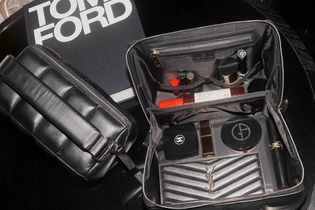 Black Quilted Makeup Bag - The BIGEE Vegan Travel Beauty Case