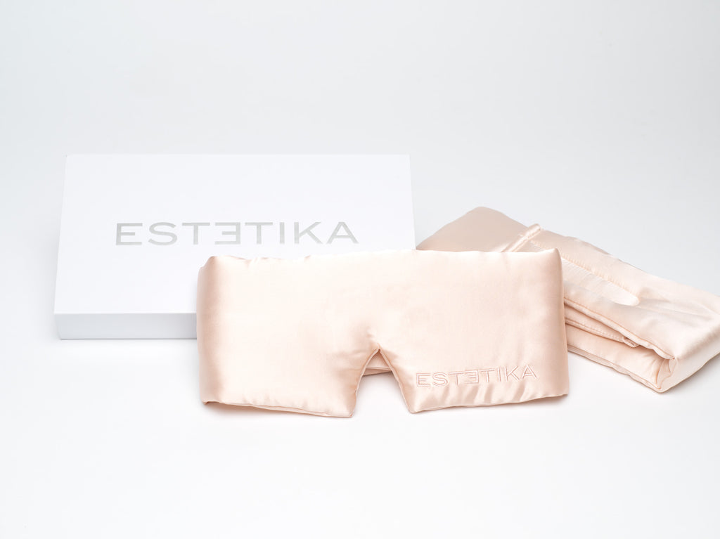 Cooling Silk Wide Eye Mask in Red, Ivory & Blush Pink