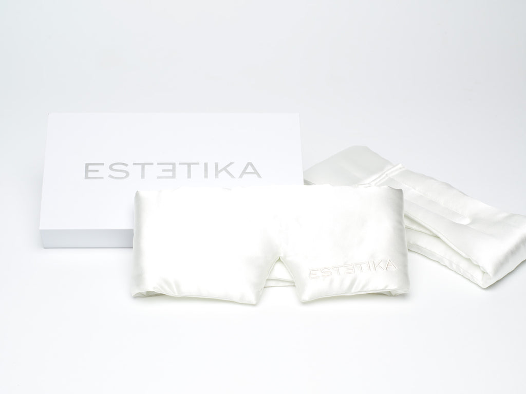Cooling Silk Wide Eye Mask in Red, Ivory & Blush Pink