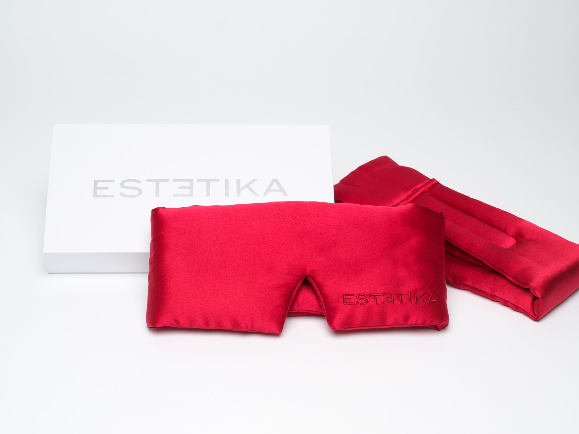 Cooling Silk Wide Eye Mask in Red, Ivory & Blush Pink