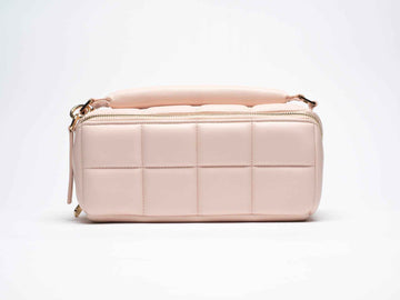 Blush Pink HOMEE Medium Makeup Bag - Designer Cosmetic Case - Luxury vegan leather flat-lay makeup bag by Estetika. Designed in Australia for premium 