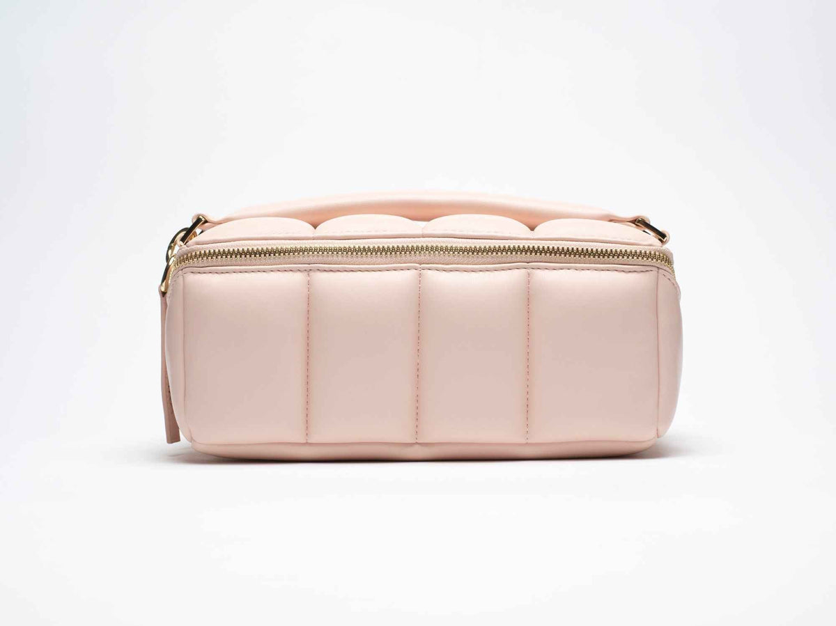 Blush Pink BIGEE Large Makeup Bag - Designer Cosmetic Case - Luxury vegan leather flat-lay makeup bag by Estetika. Designed in Australia for premium t