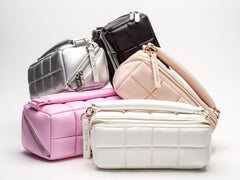 Makeup Bags Estetika leaning on each other in Pink, Black, Silver, White & Blush Pink