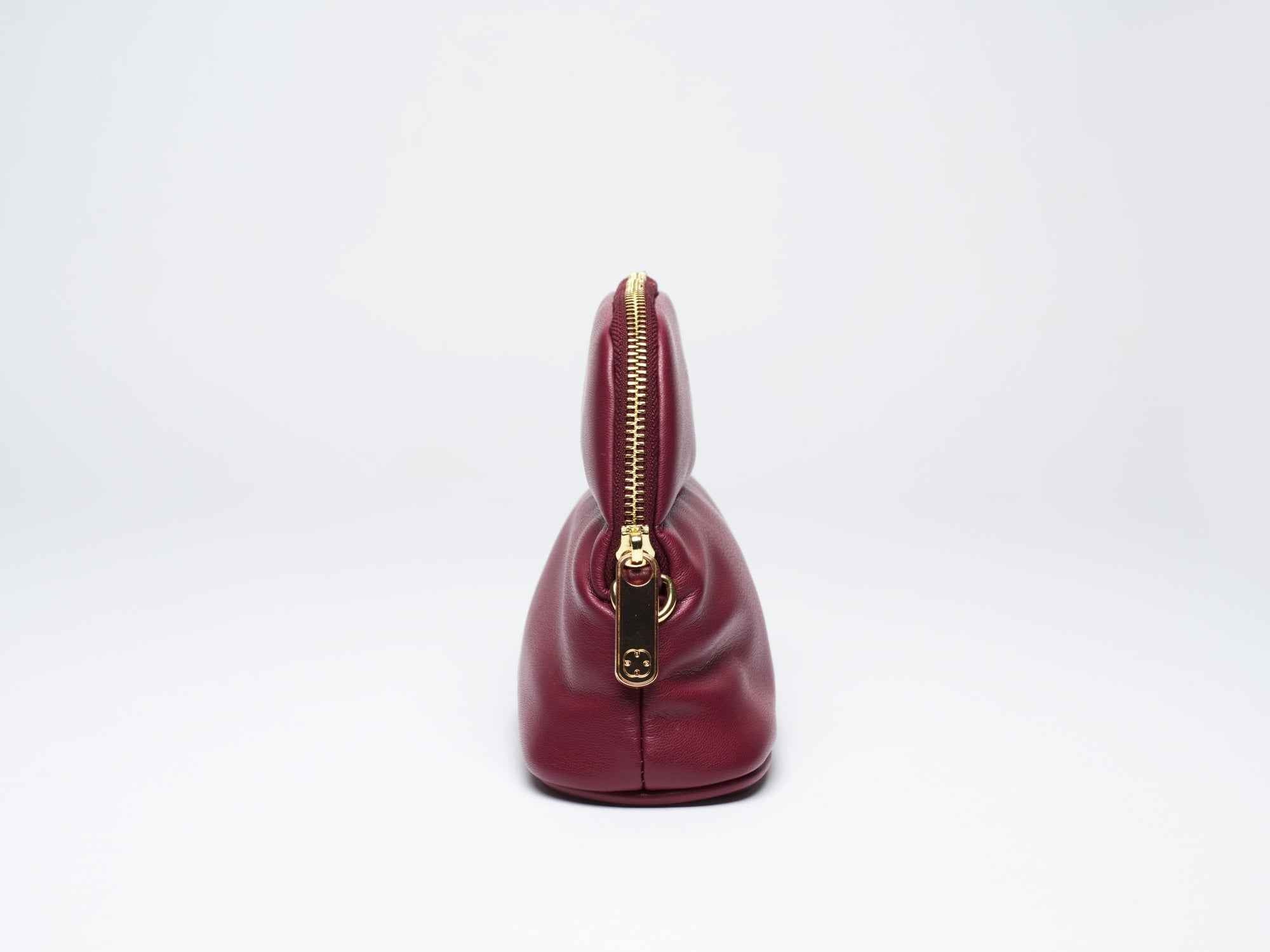 Burgundy MINEE Small Makeup Bag (w d/gold chain) - ESTETIKA