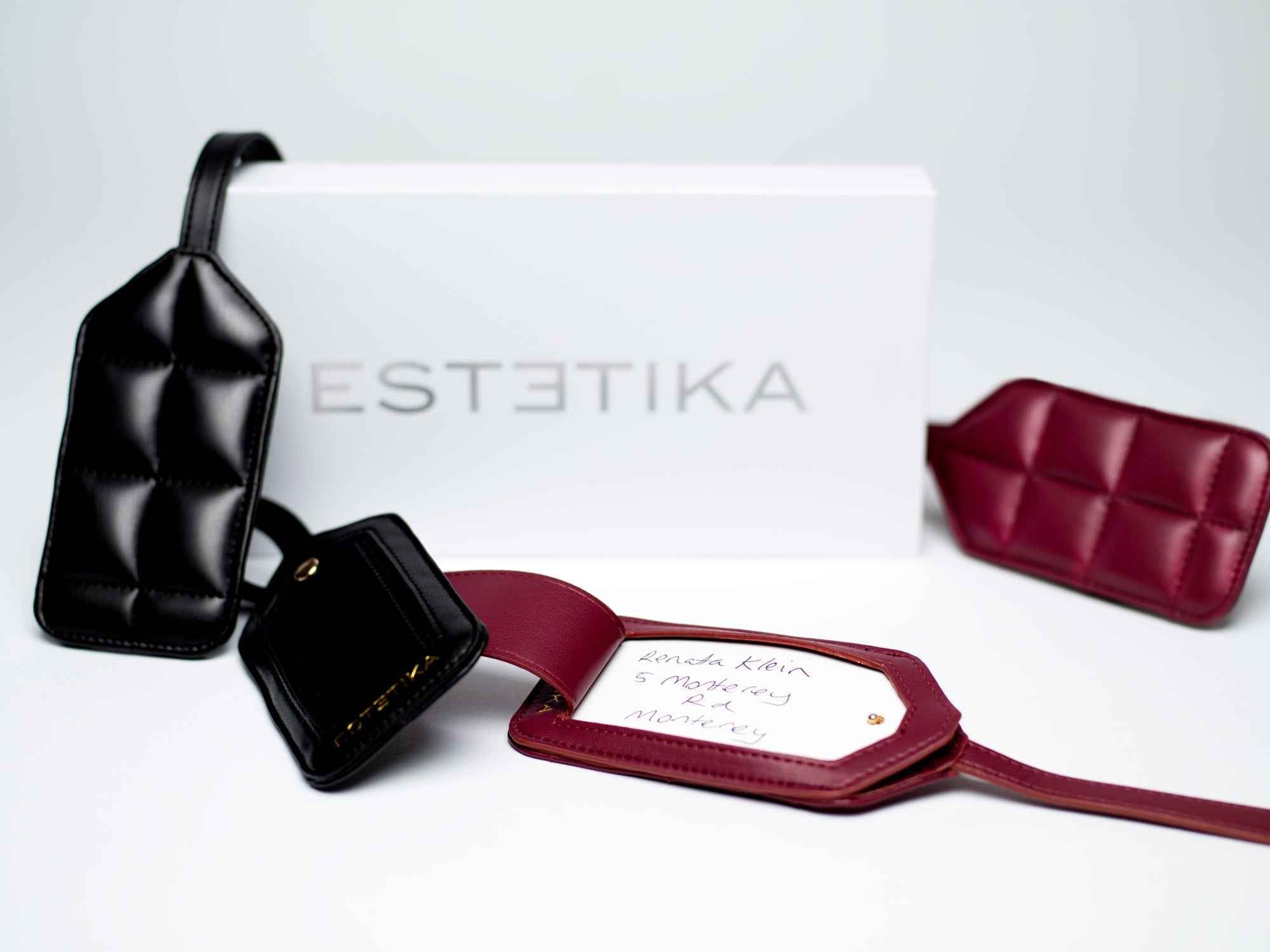 Burgundy Quilted Luggage Tag - ESTETIKA
