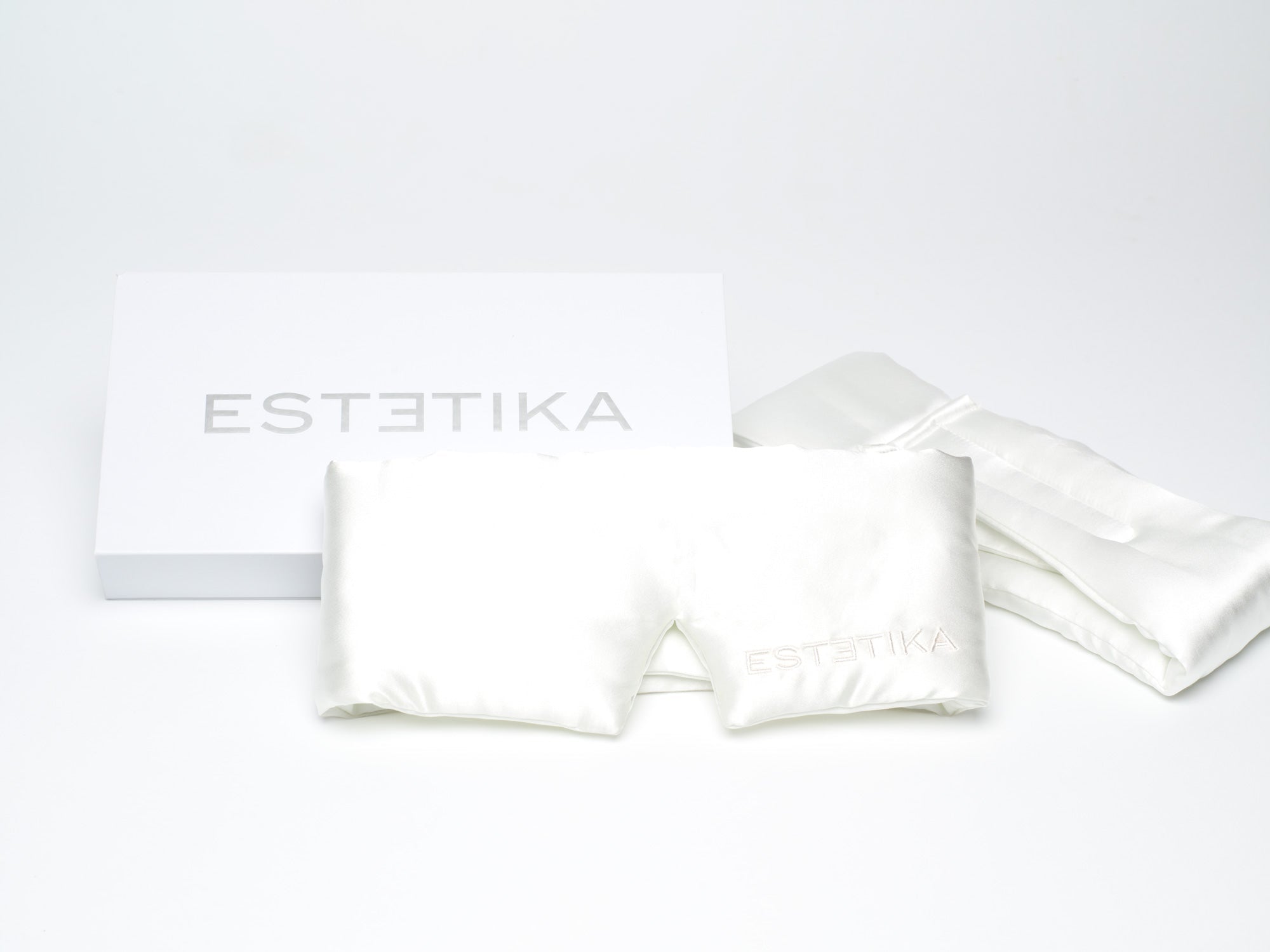 Cooling Ivory White Silk Wide Eye Mask with Gift Box - ESTETIKA