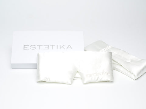Cooling Ivory White Silk Wide Eye Mask with Gift Box - ESTETIKA