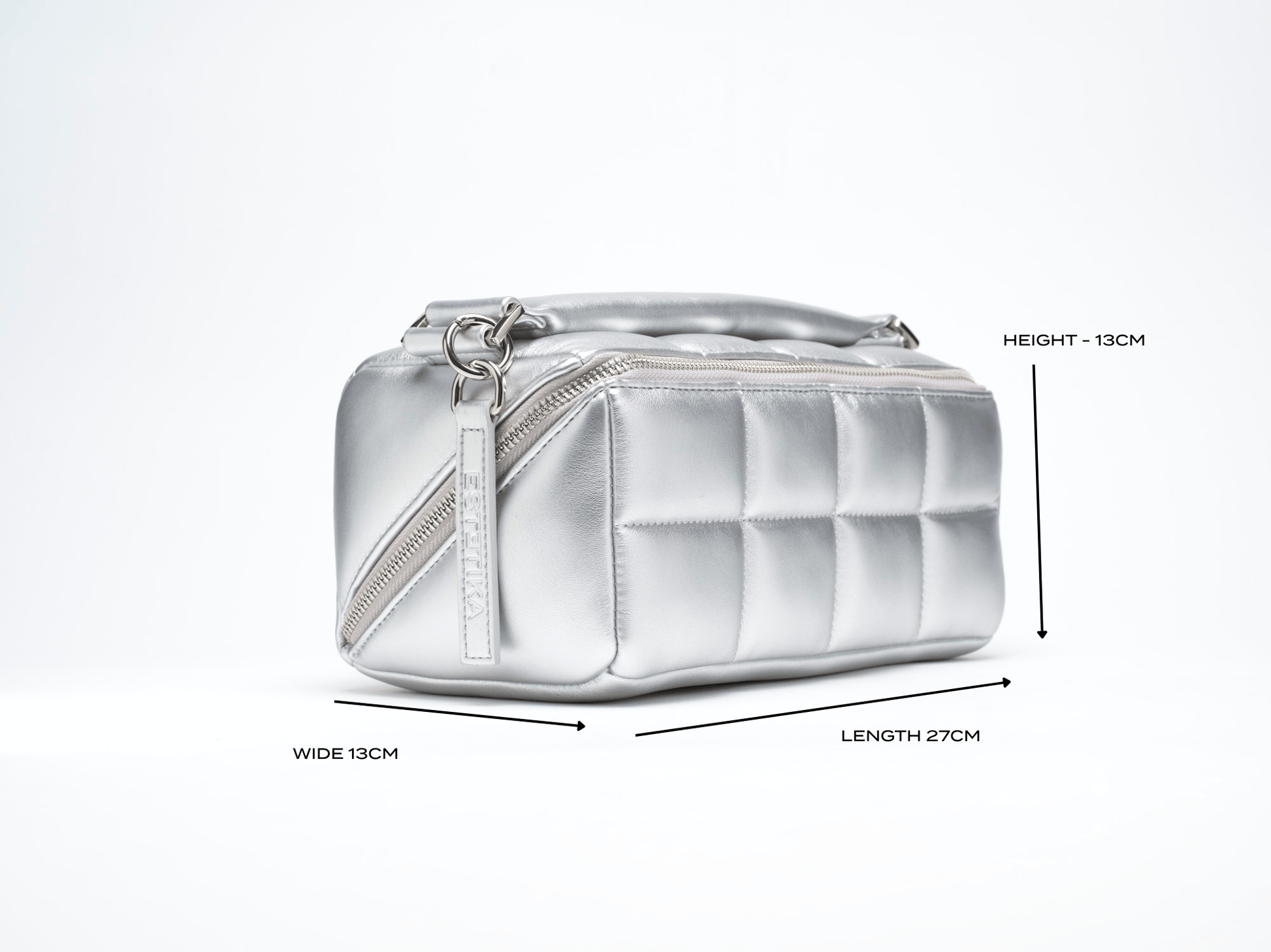 Silver Quilted Makeup Bag - Designer Vegan Leather Cosmetic Case - The HOMEE