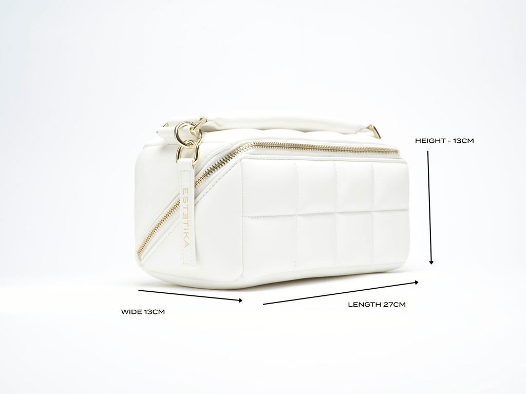 White Quilted Makeup Bag - Designer Vegan Leather Cosmetic Case the HOMEE