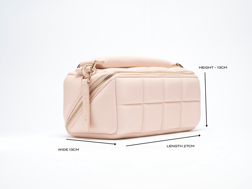 Blush Pink Quilted Makeup Bag | Designer Vegan Leather Cosmetic Case the HOMEE