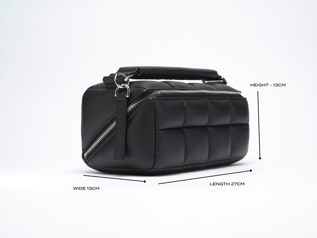 Black Quilted Makeup Bag - Designer Vegan Leather Cosmetic Case the HOMEE