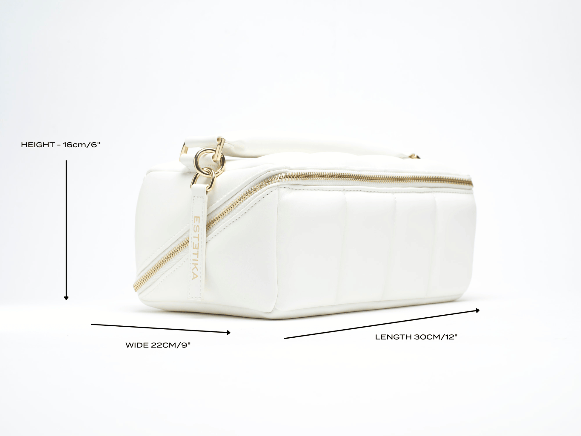 White Quilted Large Makeup Bag. Luxury Vegan Bridal Beauty Case, The BIGEE - ESTETIKA